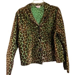 Leopard Jacket Fun iridescent green. Velveteen Metallic XL Jacket Brown Green